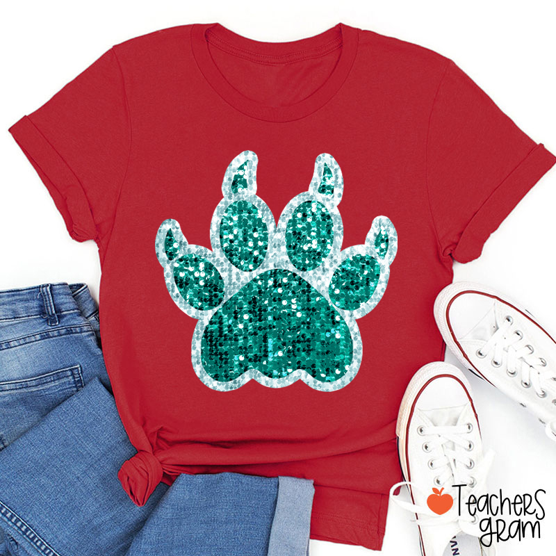 Personalized Paw Glitter School Spirit Teacher T-Shirt