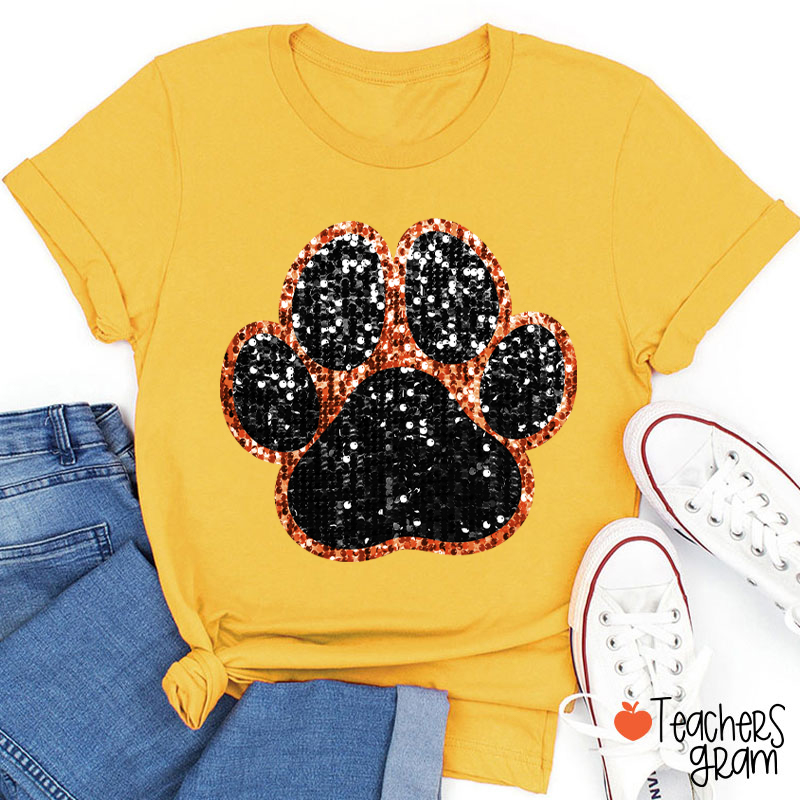 Personalized Paw Glitter School Spirit Teacher T-Shirt
