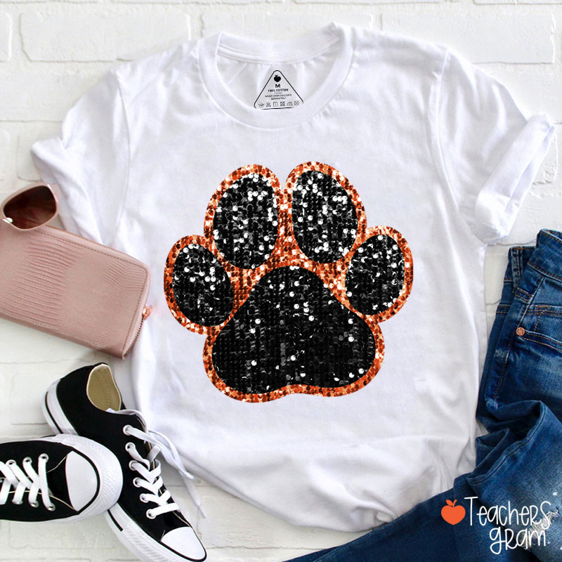 Personalized Paw Glitter School Spirit Teacher T-Shirt