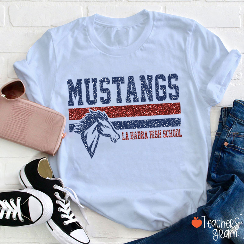 Personalized Mascot And School Name Contrasting Lines Teacher T-Shirt