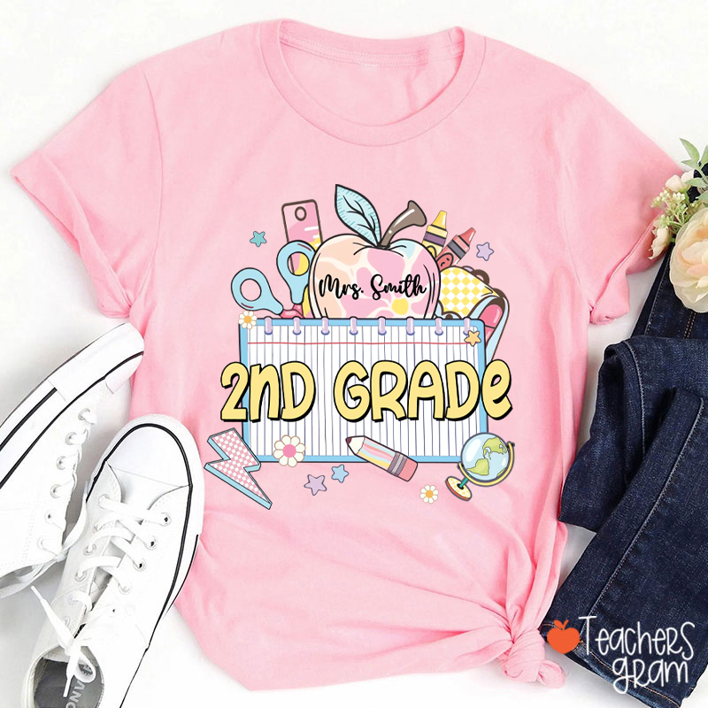 Personalized Grade And Name Apple Notebook Teacher T-Shirt