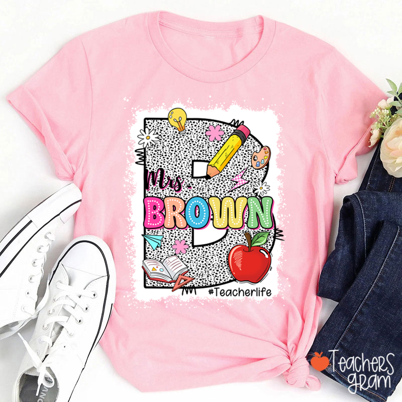 Personalized Name Initials Polka Dot Teacher T-Shirt