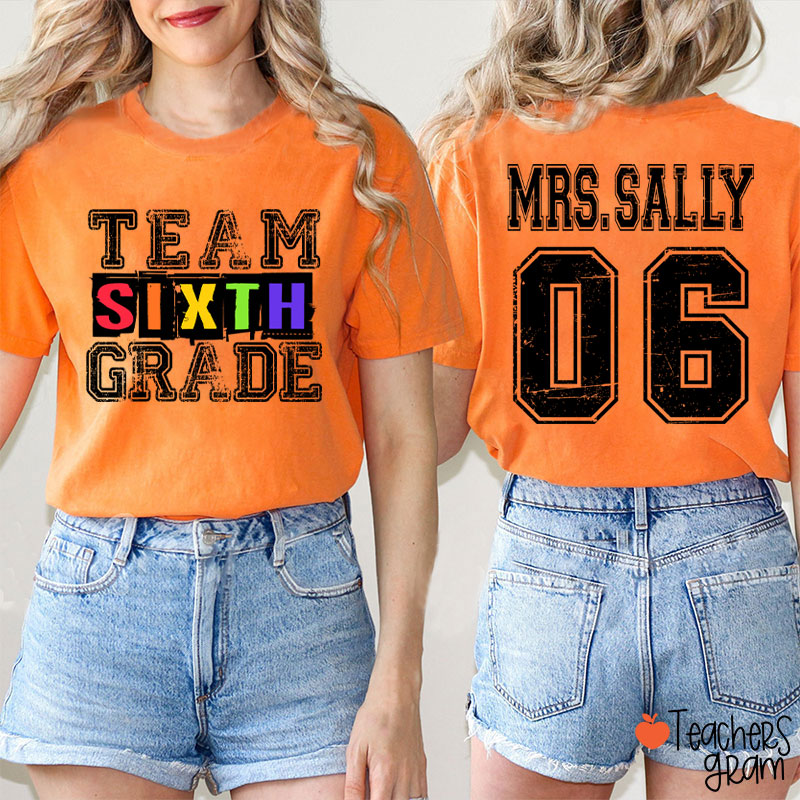 Personalized Grade Comfort Colors Team Teacher Two Sided T-Shirt