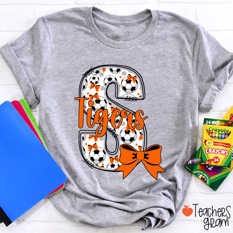 Personalized Mascot And Sport Initials Bow Teacher T-Shirt