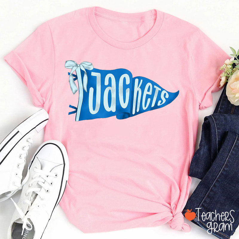 Personalized Mascot Pennant Bow Teacher T-Shirt