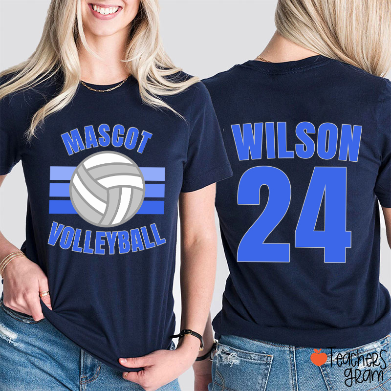 Personalized Mascot And Sport Gradient Lines Teacher Two Sided T-Shirt