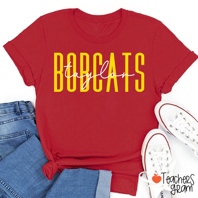 Personalized Mascot And Name Simple Fonts School Spirit Teacher T-Shirt