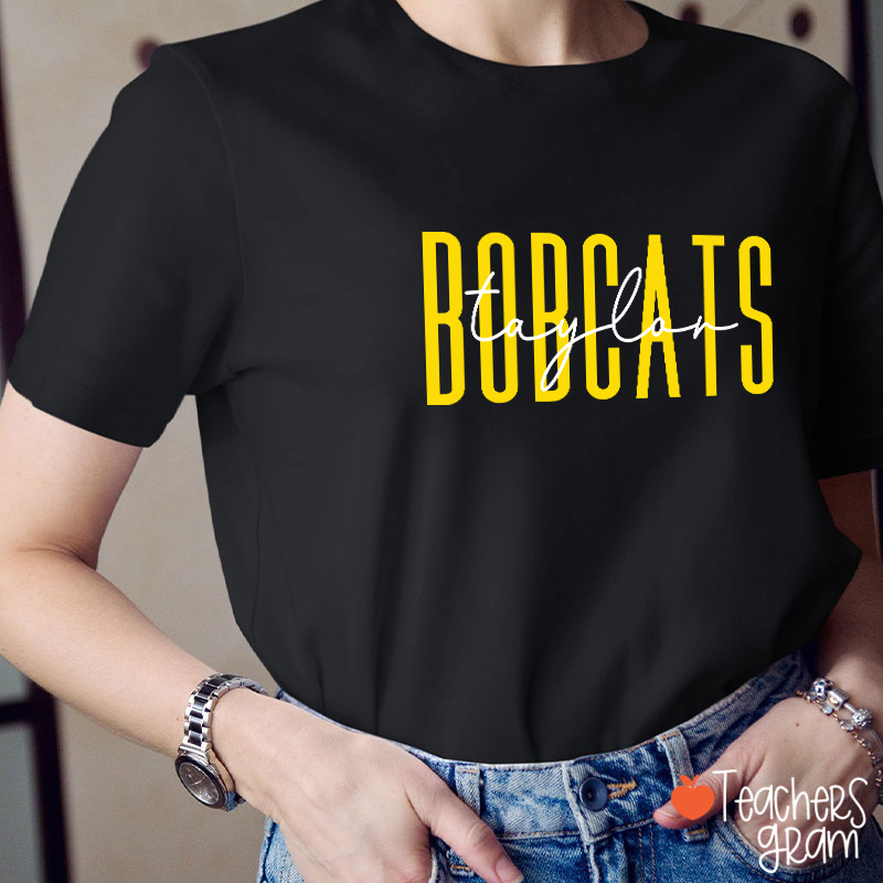 Personalized Mascot And Name Simple Fonts School Spirit Teacher T-Shirt