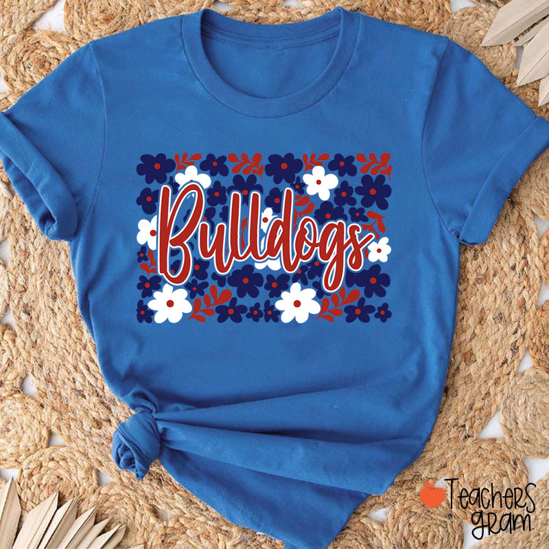 Personalized Mascot Flowers Contrasting Colors School Spirit Teacher T-Shirt