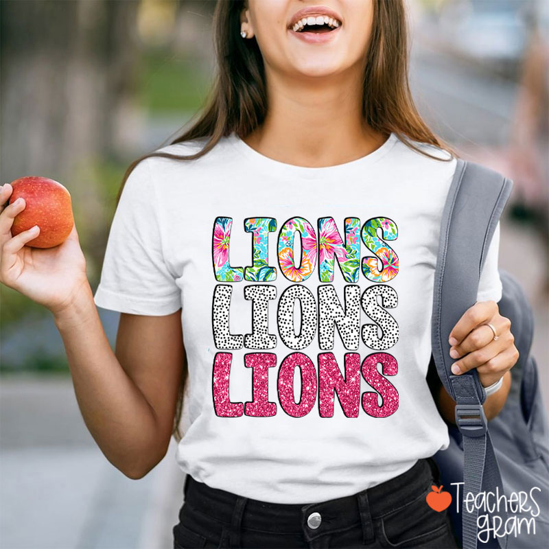 Personalized Mascot Flower Dot Pink Glitter Teacher T-Shirt