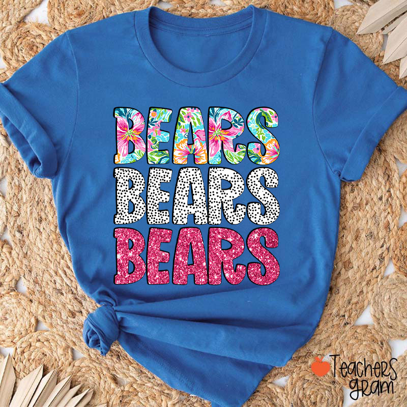 Personalized Mascot Flower Dot Pink Glitter Teacher T-Shirt