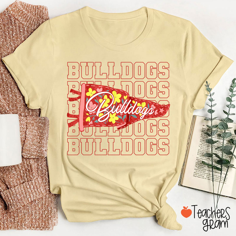 Personalized Mascot Flowers Pennant Teacher T-Shirt