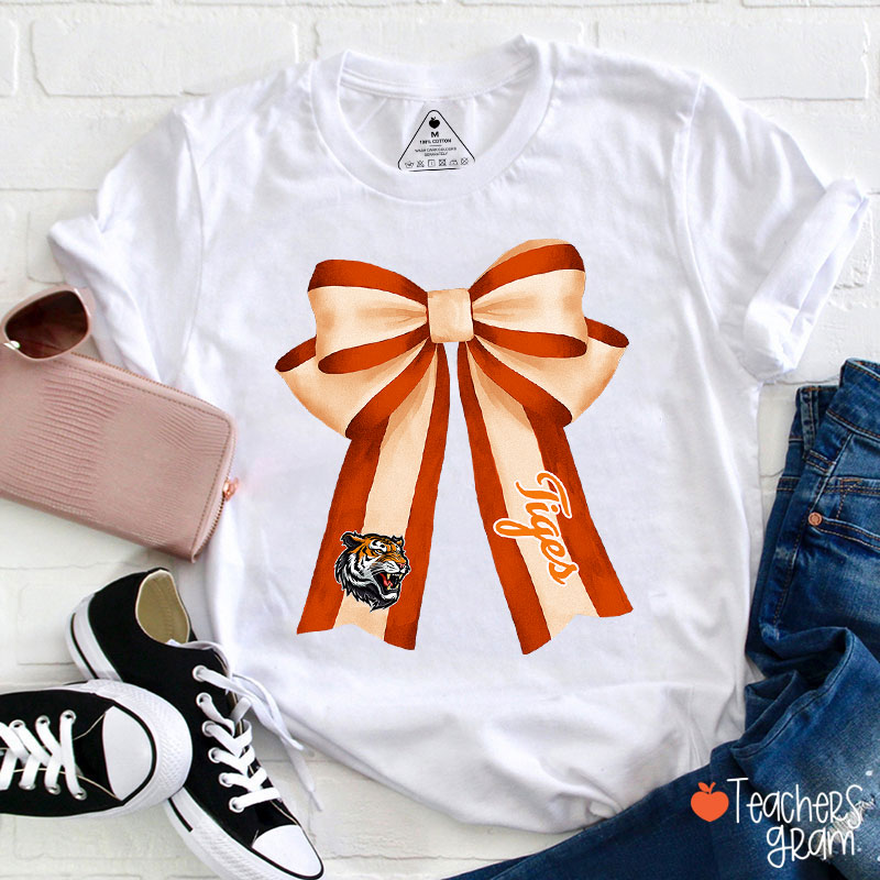 Personalized Mascot Coquette Bow Teacher T-Shirt