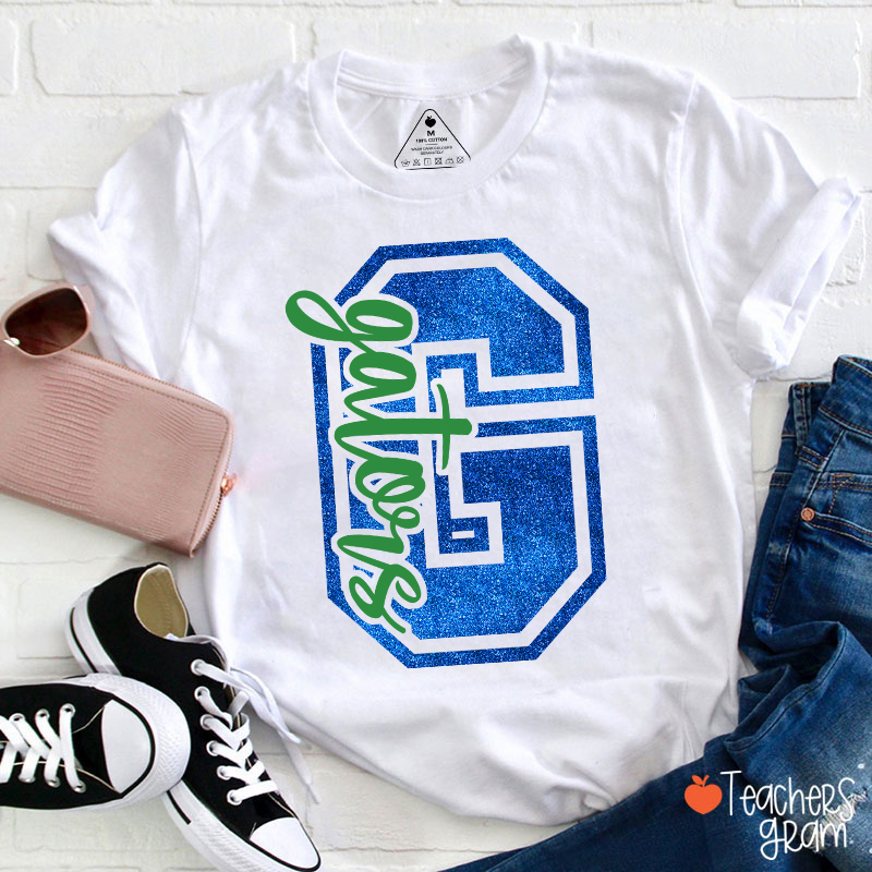 Personalized Glitter Letter And Mascot Teacher T-Shirt