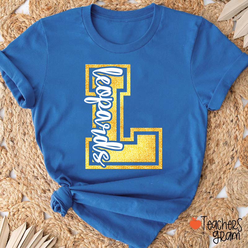 Personalized Glitter Letter And Mascot Teacher T-Shirt