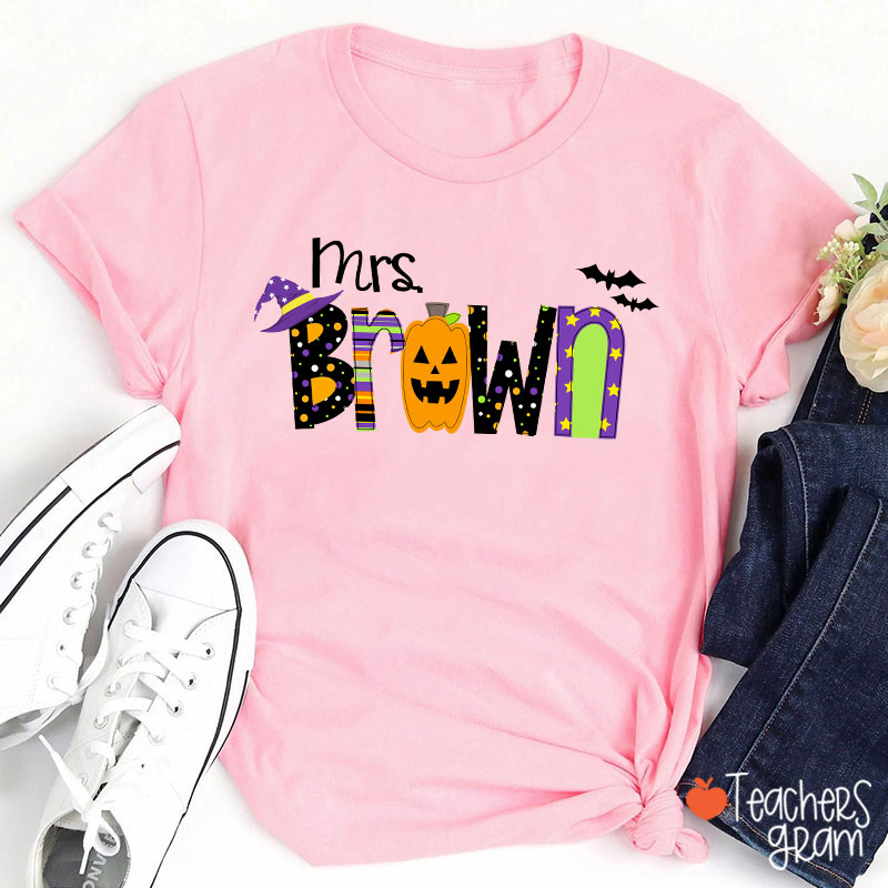 Personalized Name Pumpkin Halloween Teacher T-Shirt