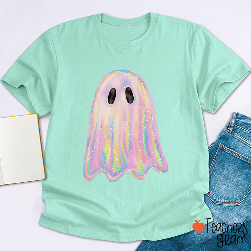 Halloween Shiny Ghost Teacher T-Shirt