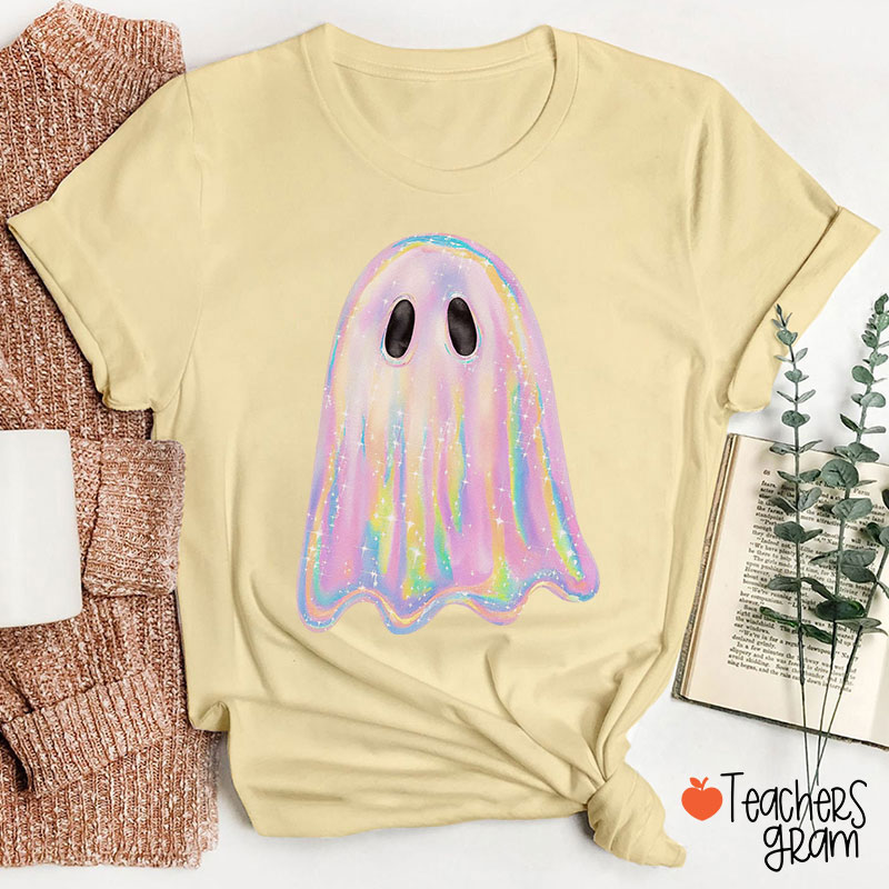Halloween Shiny Ghost Teacher T-Shirt