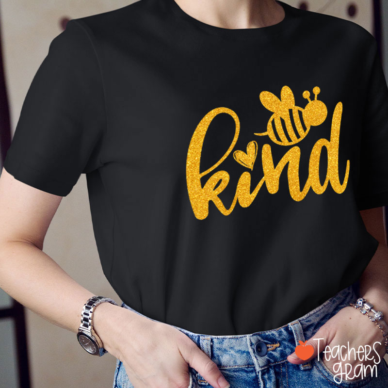 Personalized Glitter Color Bee Kind Teacher T-Shirt