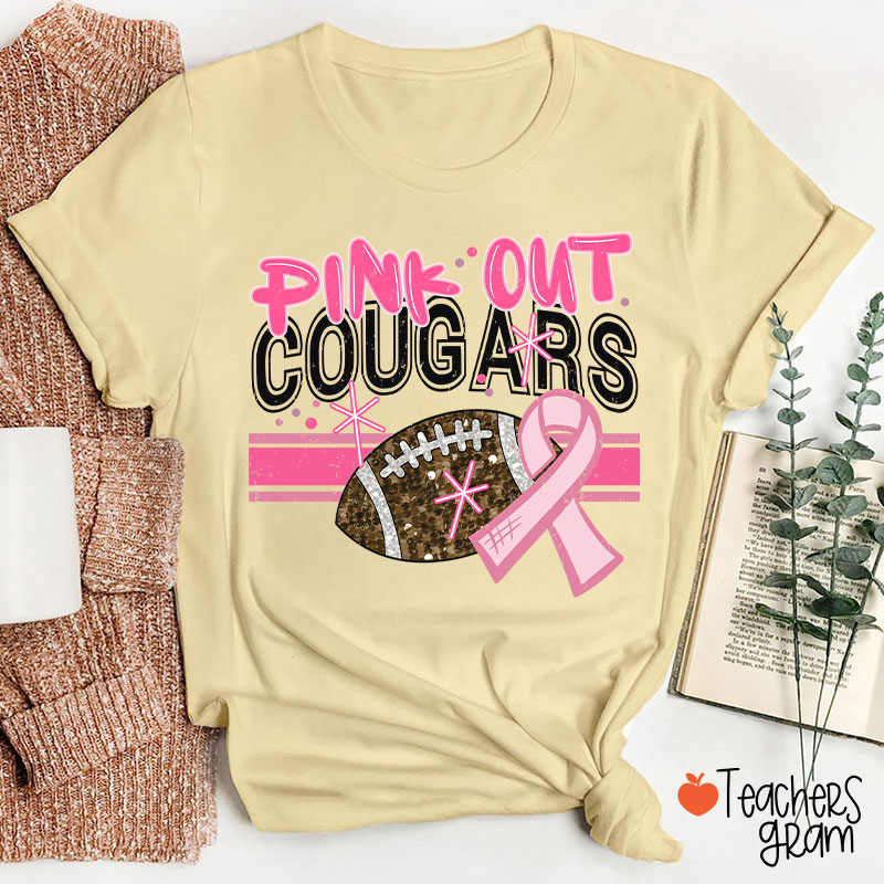 Personalized Mascot And Sport Pink Out Teacher T-Shirt