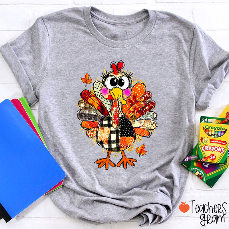 Collage Of Flowers And Thanksgiving Turkey Teacher T-Shirt