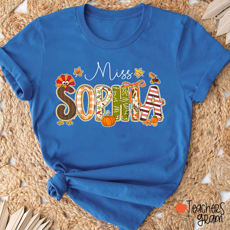 Personalized Name Turkey Season Teacher T-Shirt