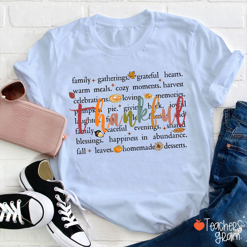 Fall Leaves Cozy And Happiness In Thanksgiving Teacher T-Shirt