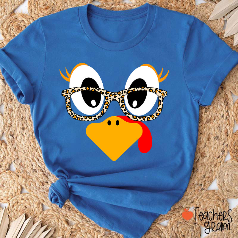Turkey With Leopard Print Glasses Teacher T-Shirt