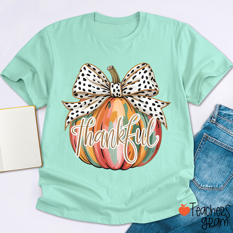 Colorful Coquette Fall Pumpkin Teacher T-Shirt