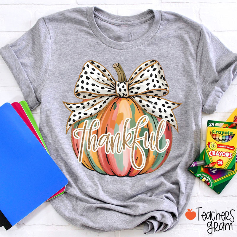 Colorful Coquette Fall Pumpkin Teacher T-Shirt