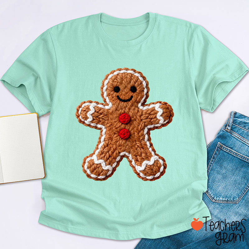Faux Yarn Gingerbread Man Teacher T-Shirt