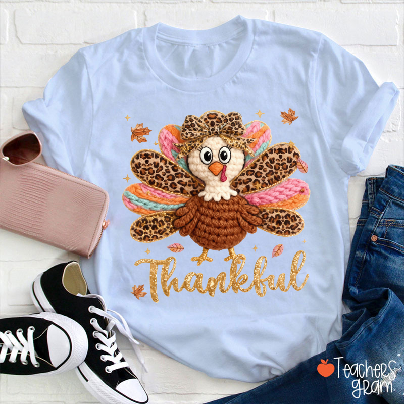 Faux Yarn One Thankful Turkey Teacher T-Shirt