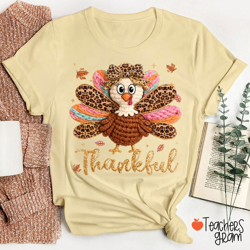Faux Yarn One Thankful Turkey Teacher T-Shirt