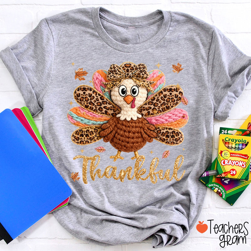Faux Yarn One Thankful Turkey Teacher T-Shirt