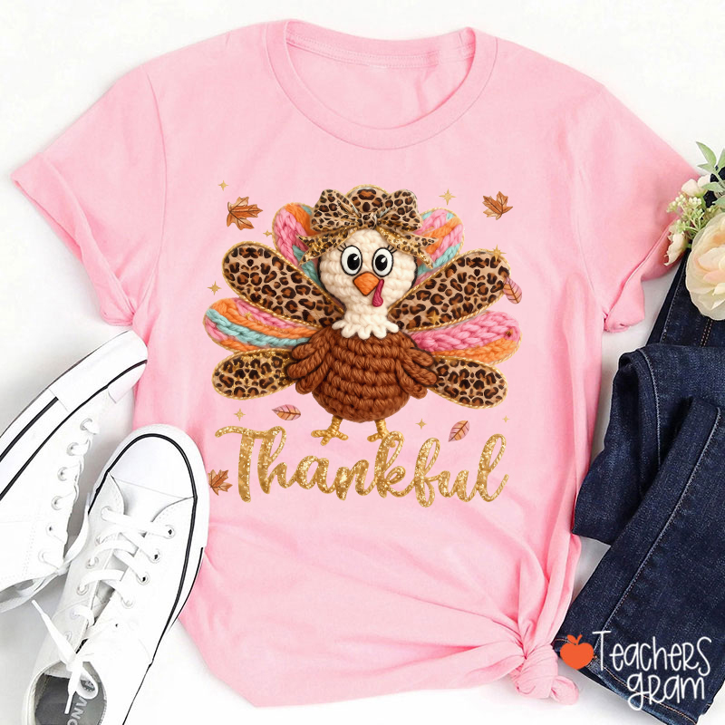 Faux Yarn One Thankful Turkey Teacher T-Shirt