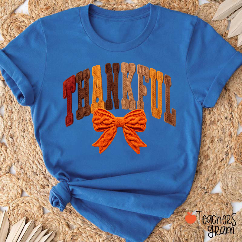Faux Yarn Preppy Thankful Teacher T-Shirt