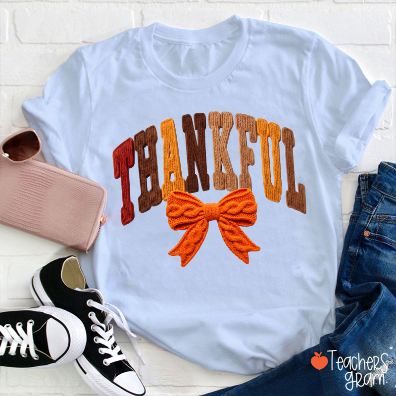 Faux Yarn Preppy Thankful Teacher T-Shirt