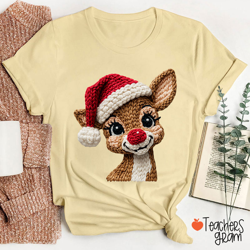Faux Yarn Christmas Reindeer Teacher T-shirt