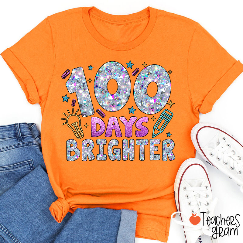 Glitter 100 Days Brighter Teacher T-Shirt