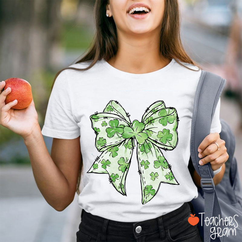 Coquette Shamrock Bow St Patrick's Teacher T-Shirt