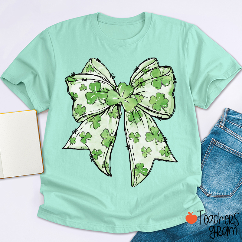 Coquette Shamrock Bow St Patrick's Teacher T-Shirt