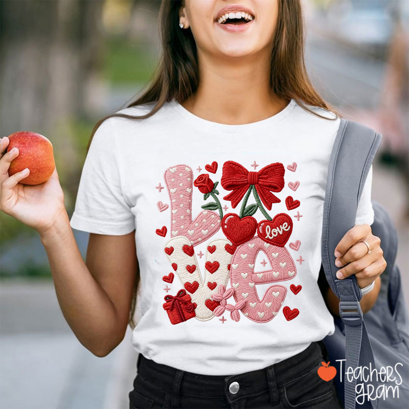 Faux Yarn Love And Rose Teacher T-Shirt