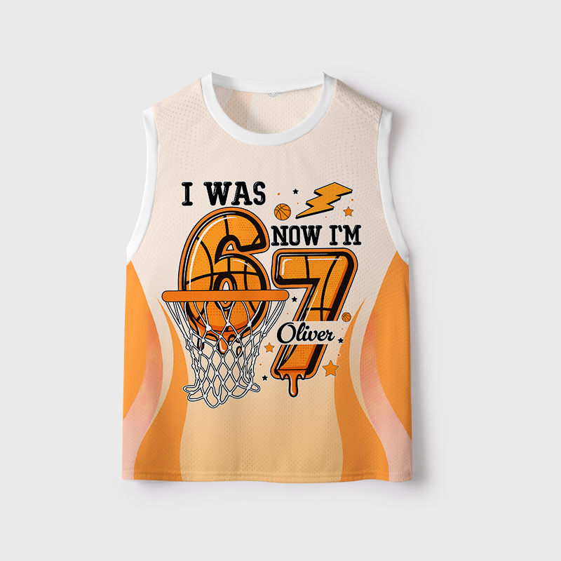 Personalized I Was Six Now I'm Seven Basketball Kids Mesh Jersey Tank Top