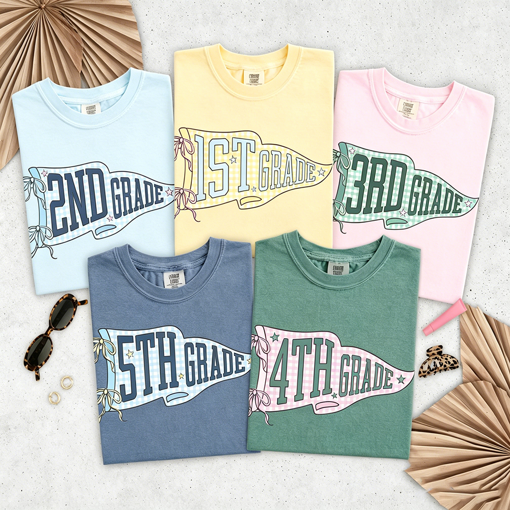 Personalized Text Gingham Pennant Teacher T-Shirt