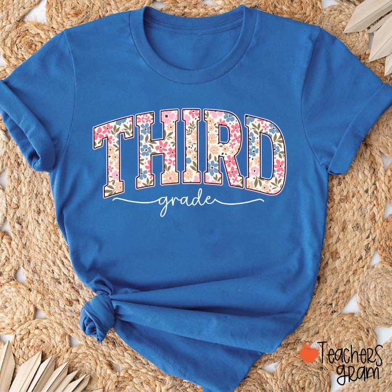 Personalized Grade Flowers Fonts Back To School Teacher T-Shirt
