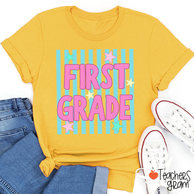 Personalized Grade Preppy Stripes Appreciation Teacher T-Shirt