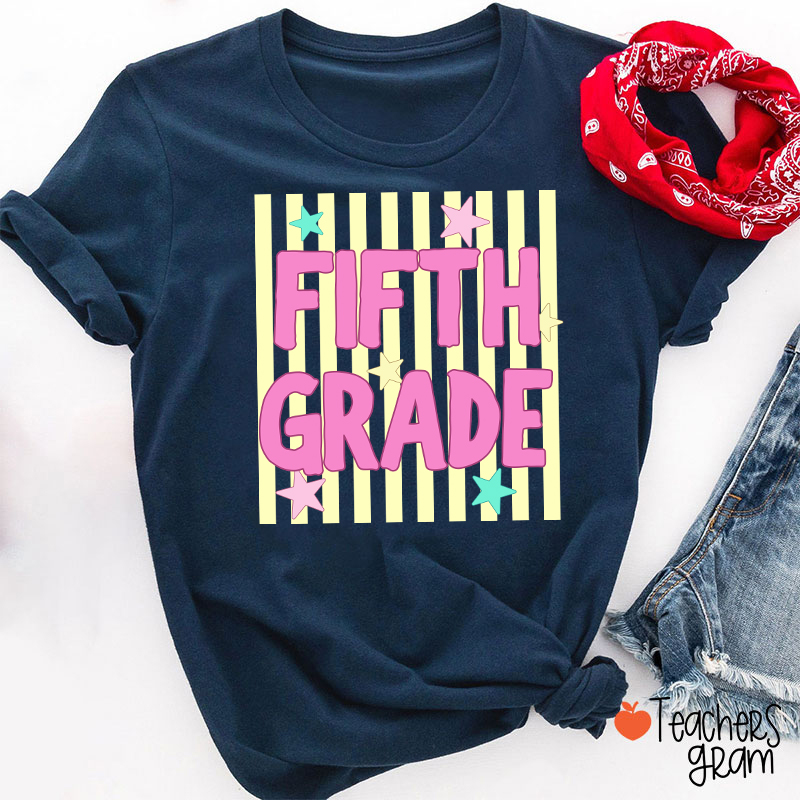 Personalized Grade Preppy Stripes Appreciation Teacher T-Shirt