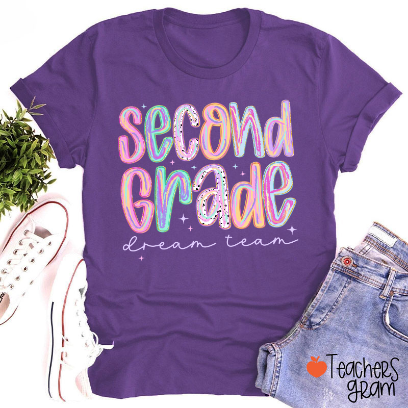 Personalized Pastel Rainbow Grade Dream Team Teacher T-Shirt