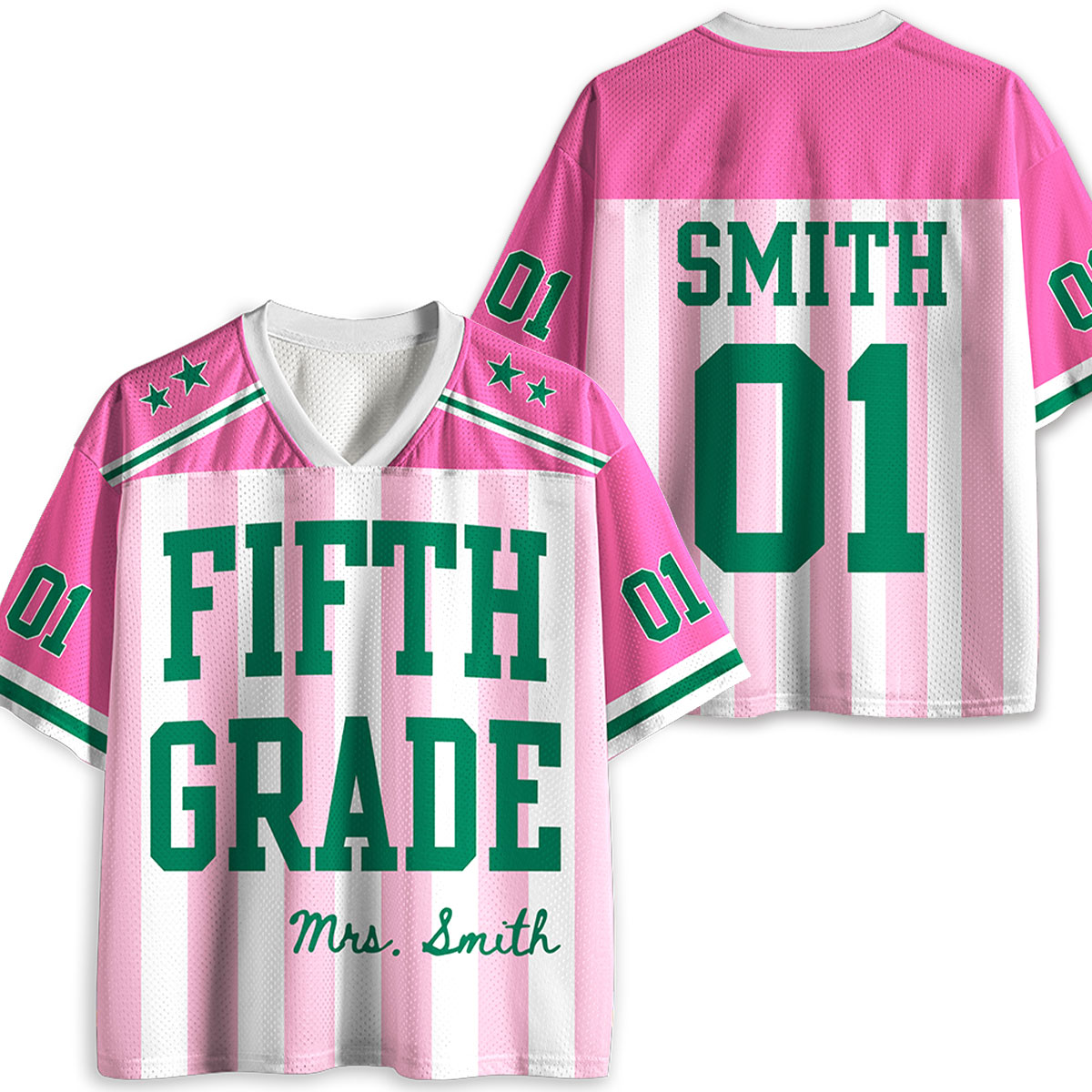 Personalized Grade And Name Preppy Stripes Stars Teacher Mesh Jersey