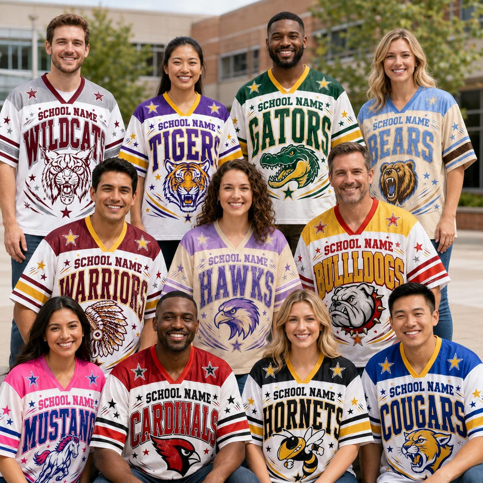 Personalized School Mascot Vintage Star Teacher Mesh Jersey
